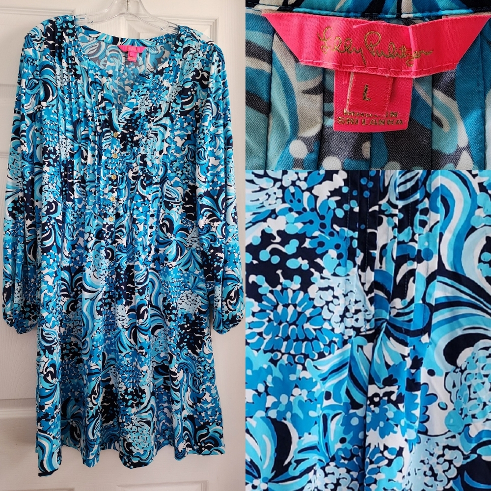 Lilly Pulitzer Chilly Lilly Seana Tunic VNeck DRESS • Mermaidzing • LSleeve • L